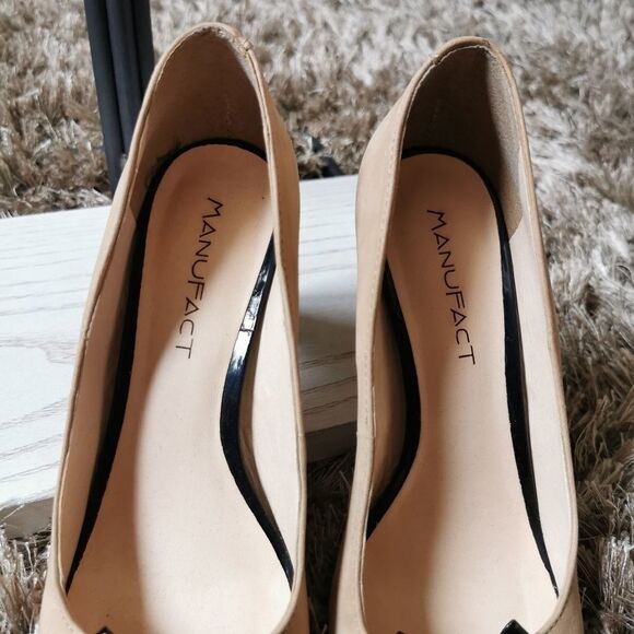 US 9 heel peep toe suede cream black - Picture 15 of 16